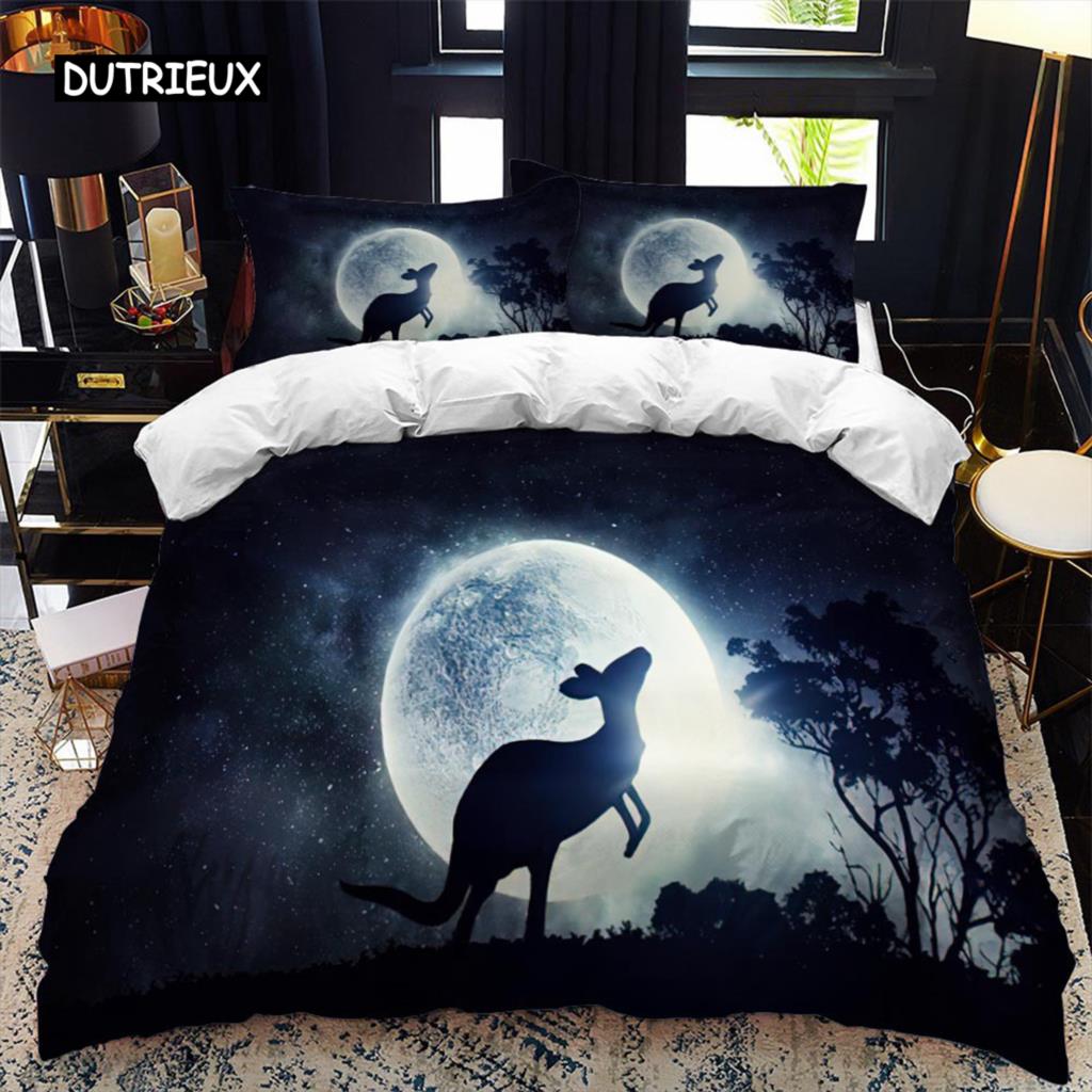 Tier Silhouette Bettbezug Set Heulen unter dem Mond Tier Thema Bettdeckenbezug für Kinder Jungen Mikrofaser King Twin Bettwäsche Set