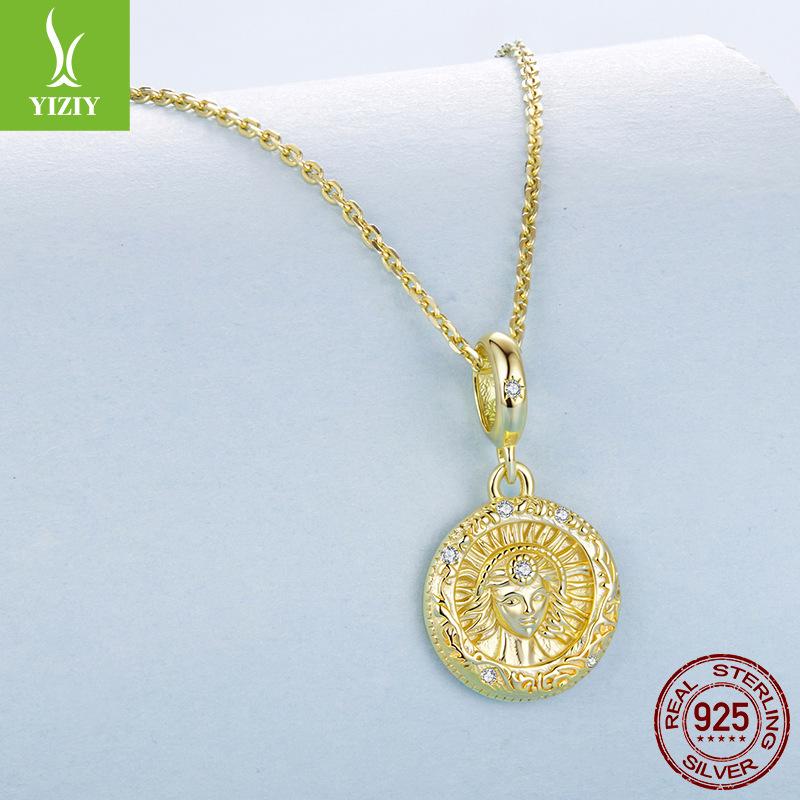 S925 Sterling Silver Plated Gold Sun Muse Pendant Accessories Brave Free Round Diy Beads