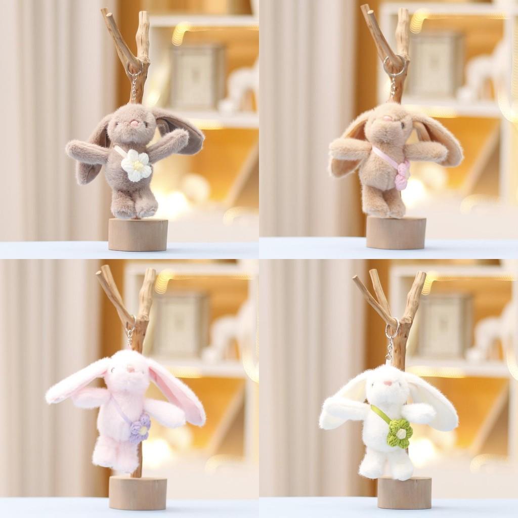 Flower Back Rabbit Keychain Cute Girl Backpack Decorative Pendant Plush Doll