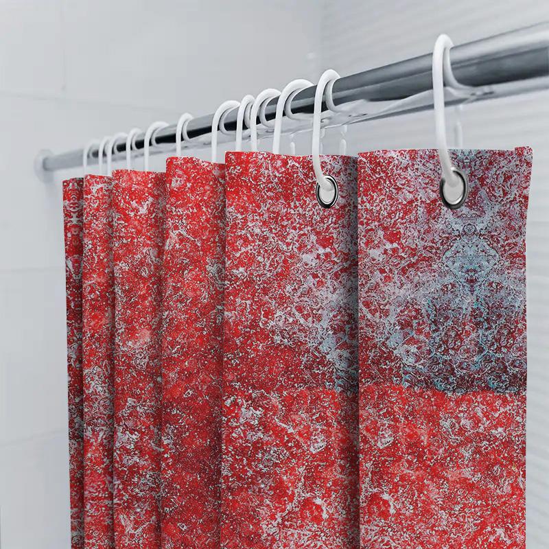 Red Marble Texture Shower Curtain Waterproof Fabric Bathroom Decorative Hanging Bathing Room Window Privacy Protection Size: 60X