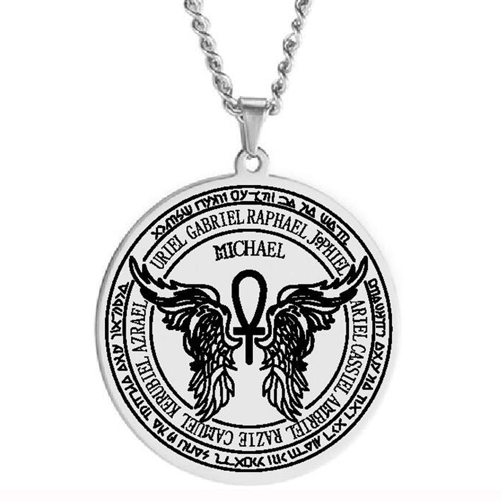 12 Guardian Angel Medal Wings Ankh Life Force Stainless Steel Pendant Necklace