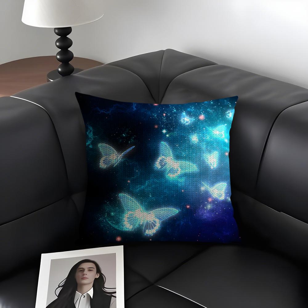 Butterfly INS Cushion Cover Natural Linen Organic Fabric DoubleSided Printing Sofa Home Decor Gift Pillow Case
