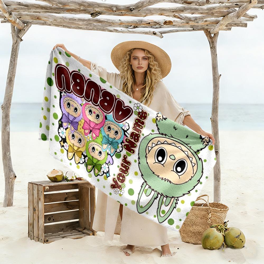 Labubu Customize Text Beach Towel Super Soft Microfiber Quickdry Fabric Perfect for Traveling Yoga Camping and Swimming