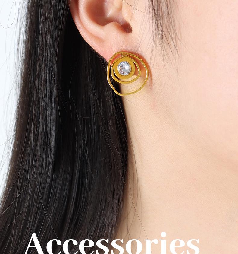 Niche French Geometric Rose Zirconia Hoop Earrings - Colorfast Titanium & Stainless Steel Jewelry for Women