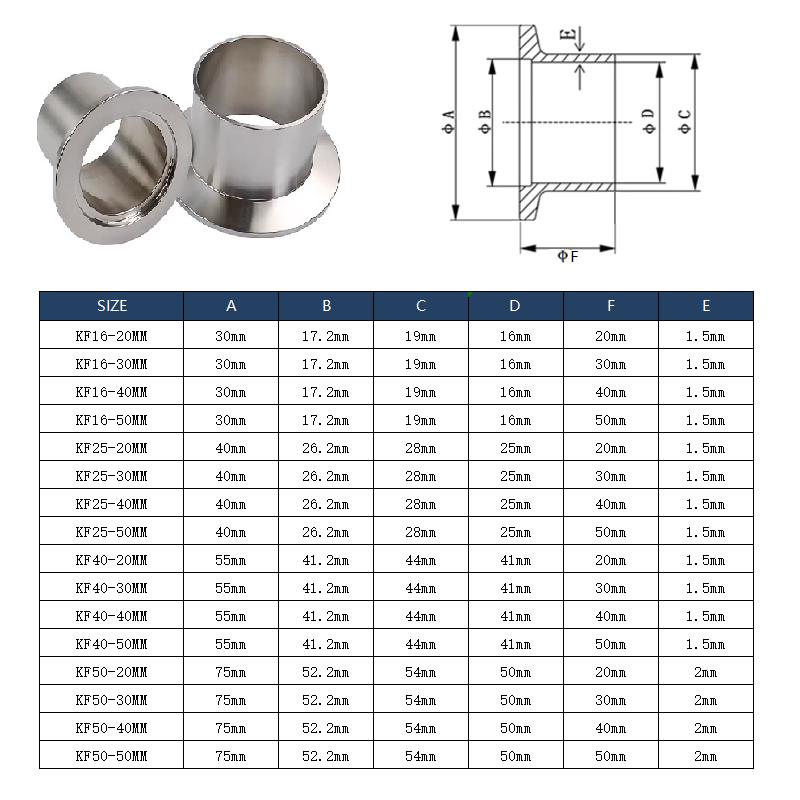 Stainless Steel KF Vacuum Joint Vacuum Flange Joint Welding KF16 KF25/40/50 KF40 Flange, Connector Length 20/30/40/50mm