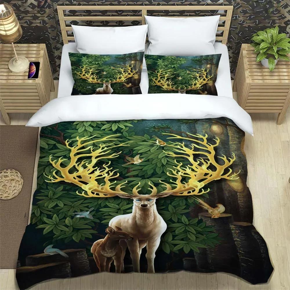 Deer fashion cartoon 3D printed bedding Queen bedding set  Customized King size bedding set Soft and comfortable