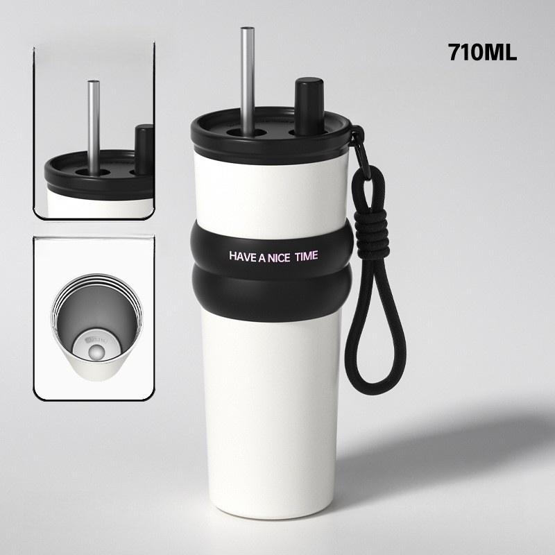 

Кофейная чашка с двухслойной изоляцией Холодная и горячая дорожная кружка Автомобильная кружка Холодные кружки Термос с соломинкой Бутылка для воды Термос 710ML