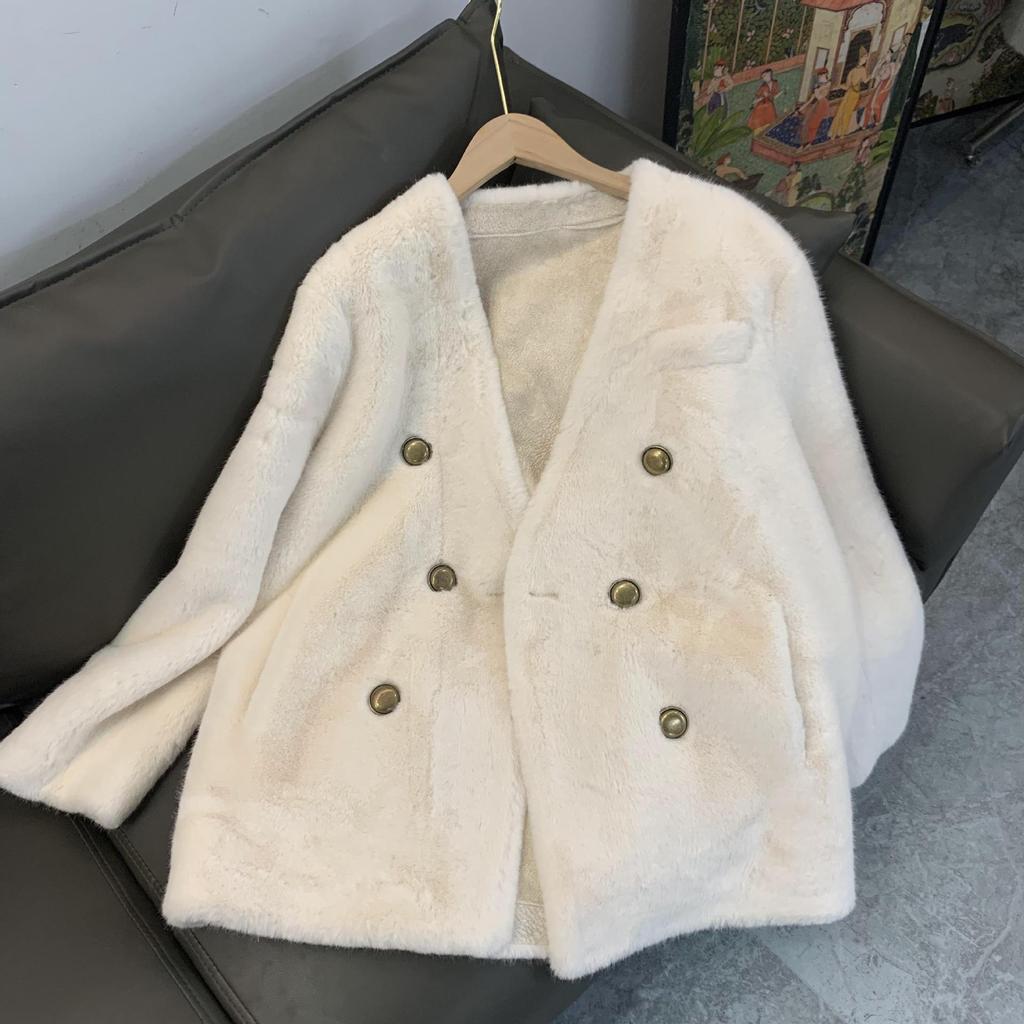 New Korean Style Women's Double-breasted Mid-length Imitation Mink European Mink Fur Women's Winter Eco-friendly Fur
