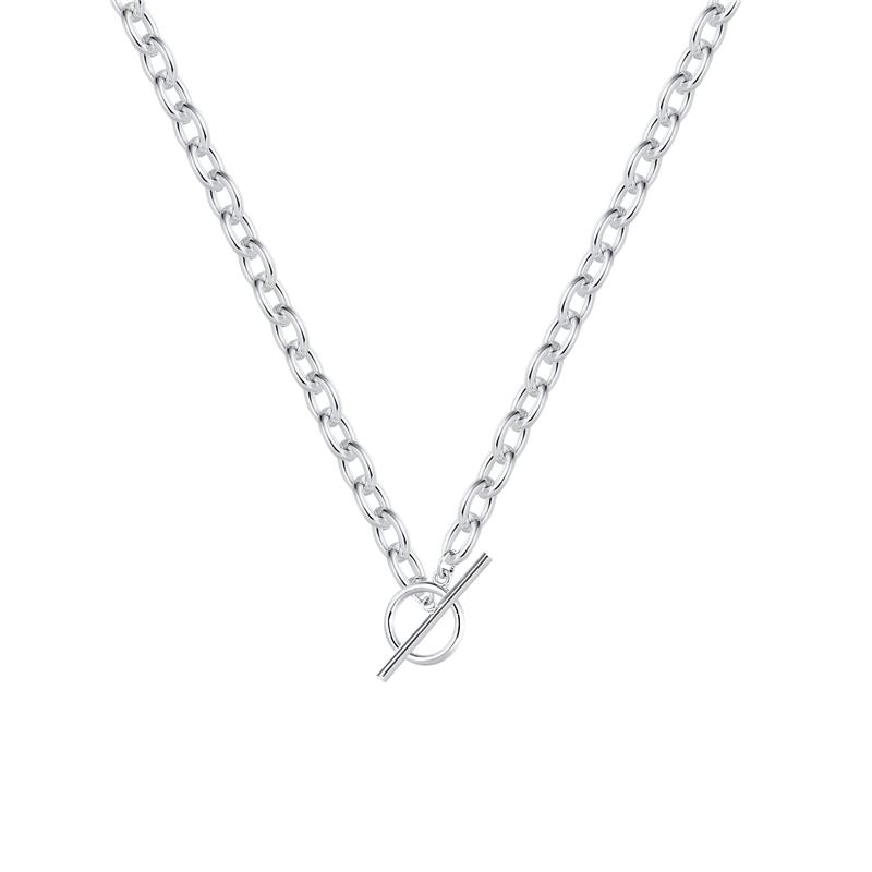 Silbernes doppellagiges Sicherheitsnadel-Kettenhalsband mit kubanischer OT-Schließe 42+46+5cm Gliederkette für Geschenk Hauptmaterial Messing S0870