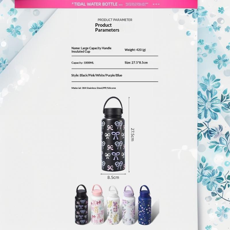 Insulated Water Bottle Floral Printed Stainless Steel Leak Proof Reusable for Office Women Girls Daily Drinking