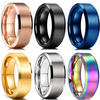 Classic Jewelry Accessories 8mm Stainless Steel Men Ring Brushed Surface Beveled Edge Rings for Men