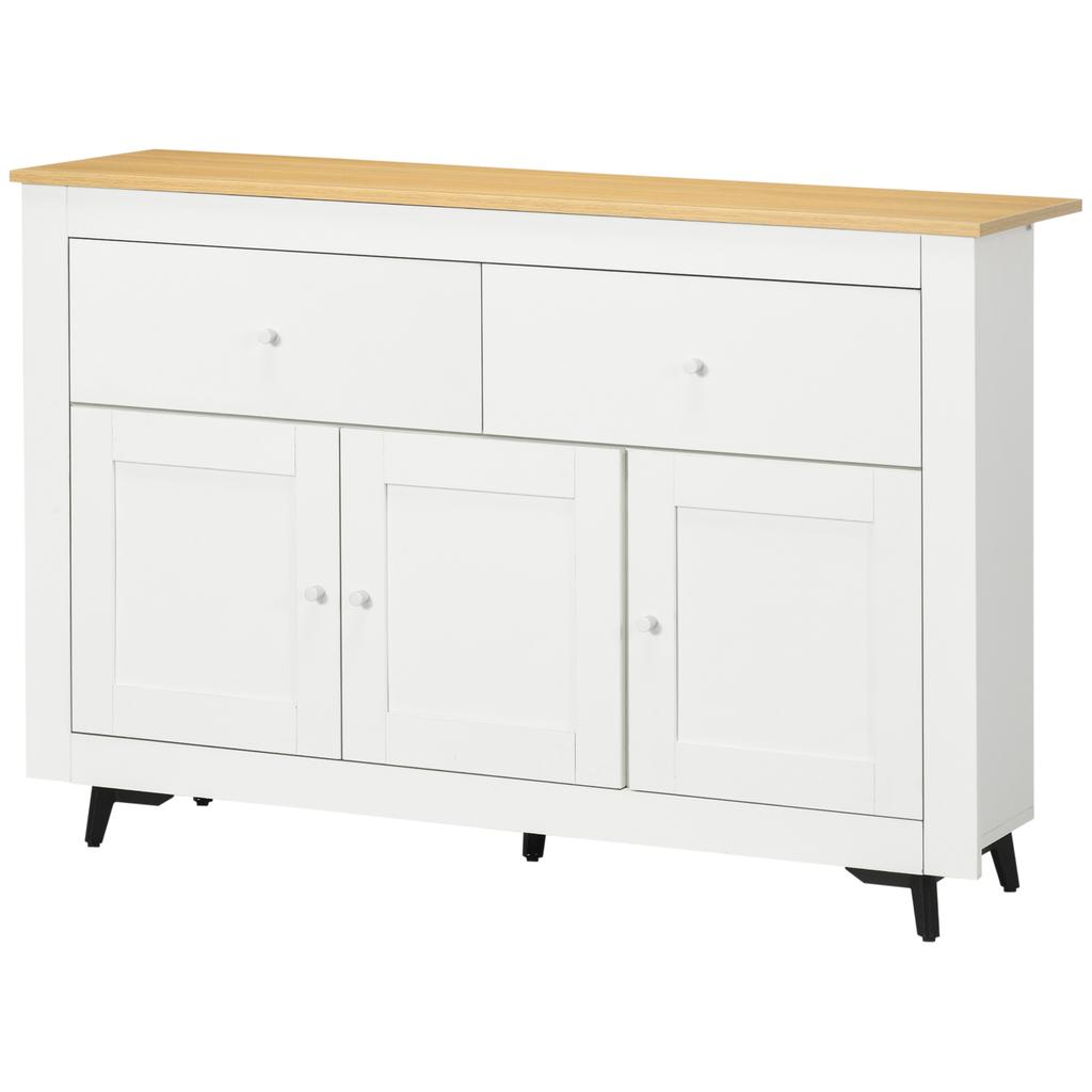 Credenza da cucina con 2 cassetti, 3 ante e ripiano regolabile, per cucina, sala da pranzo, soggiorno, 117 x 35 x 80 cm, bianco