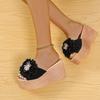Fashion Women Mule Clogs 90mm Heels Wedge Sandals Female Flower Appliquere Platform Slide Slippers