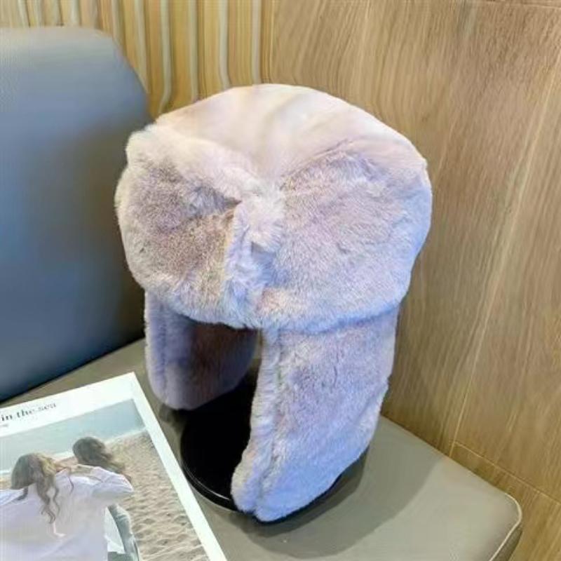 

Утепленная шапка-бомбер из искусственного меха, наушники, шапка, русская зимняя ветрозащитная морозостойкая шапка для мужчин и женщин, теплые шапки для защиты ушей 56-58cm фиолетовый