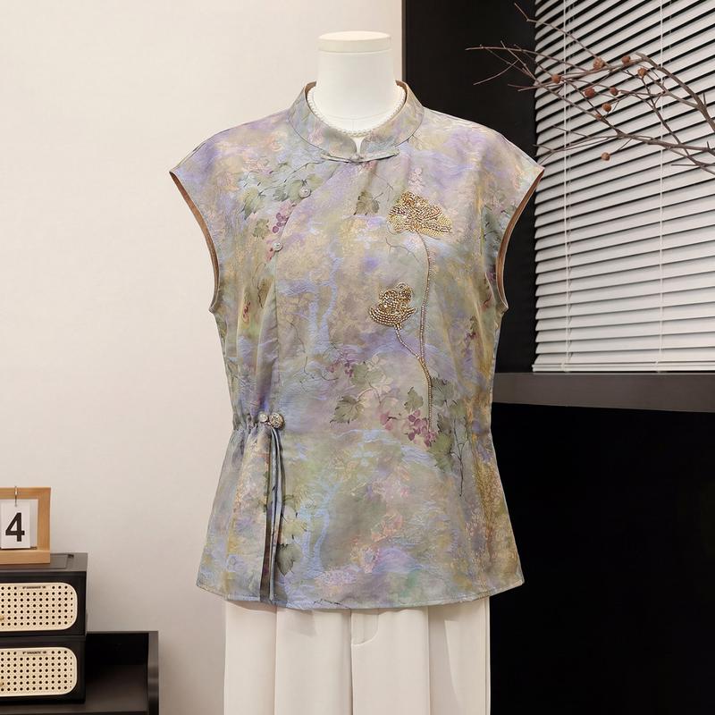 Women s New Chinese Style Embroidered T-Shirt L