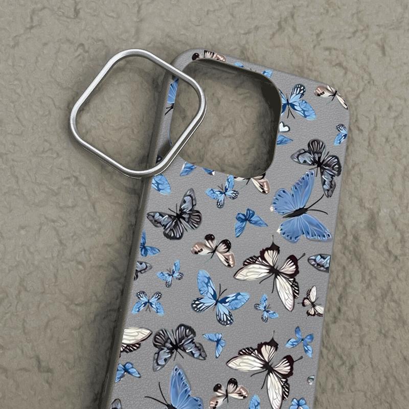 Leather Soft TPU Case For iPhone 16 16e 15 Pro Max 14 13 12 11 Small Butterfly Printed Shockproof Soft Silicone Phone Cover