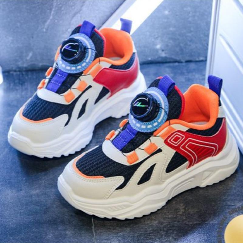 Warrior Sports Shoes Spring Autumn and Winter Rotating Buckle Casual Shoes Girls Soft-soled Breathable Running Shoes