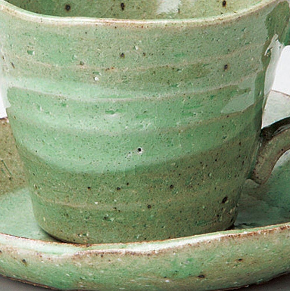 Soho Kiln Coffee Cup, Hiwa Nagashi Ripple Pattern, Cup and Saucer, Green, Cup Approx. 9 X 7.3cm (Approx. 200ml), Saucer Approx. 14 X 3cm,