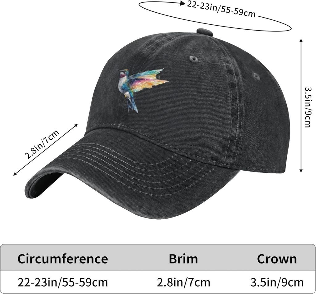 Hummingbird Watercolor Print Distressed Baseball Cap Adjustable Vintage Washed Denim Outdoor Hat Unisex