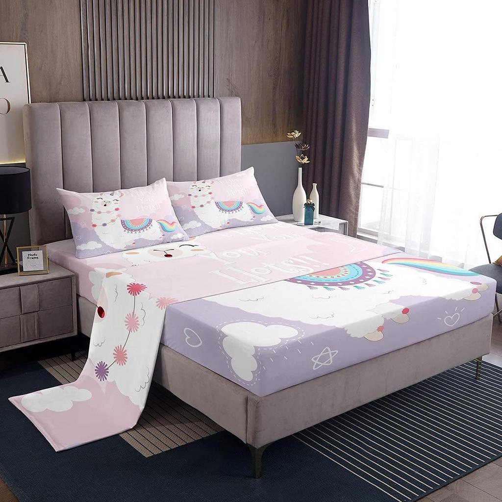 Cartoon Animal Cat Pattern Bed Hat Four-Piece Bedding Set Bedroom Dormitory Bedding Decoration