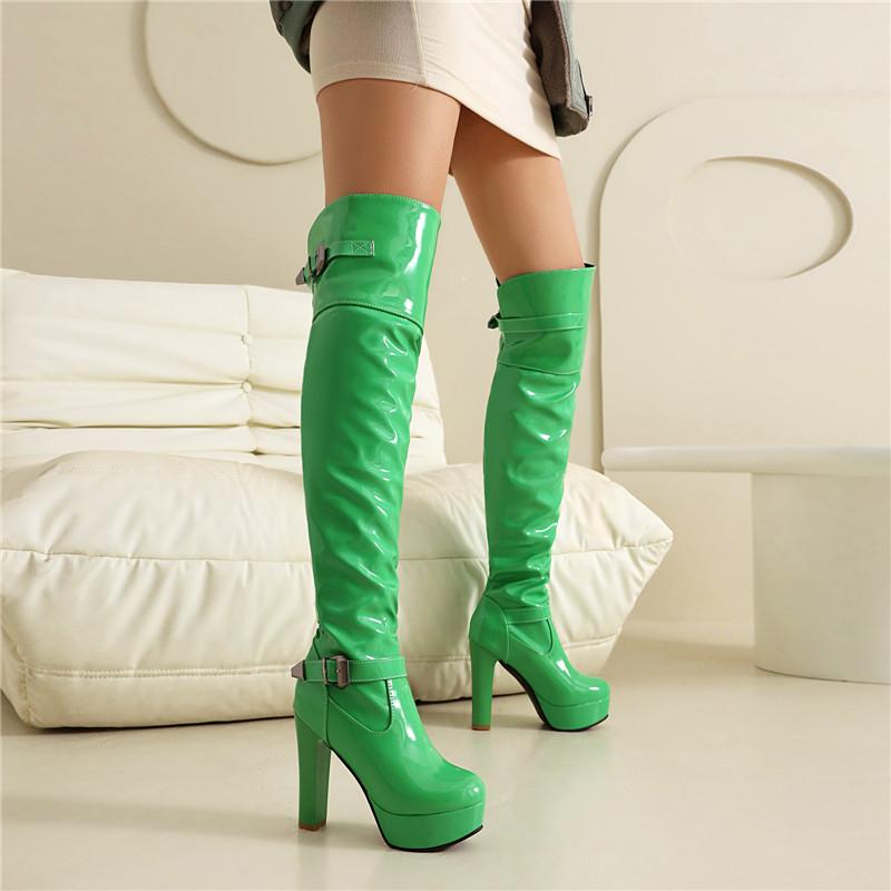 Women's high-heeled boots autumn and winter new European and American style waterproof table thick-heeled large-size knee boots