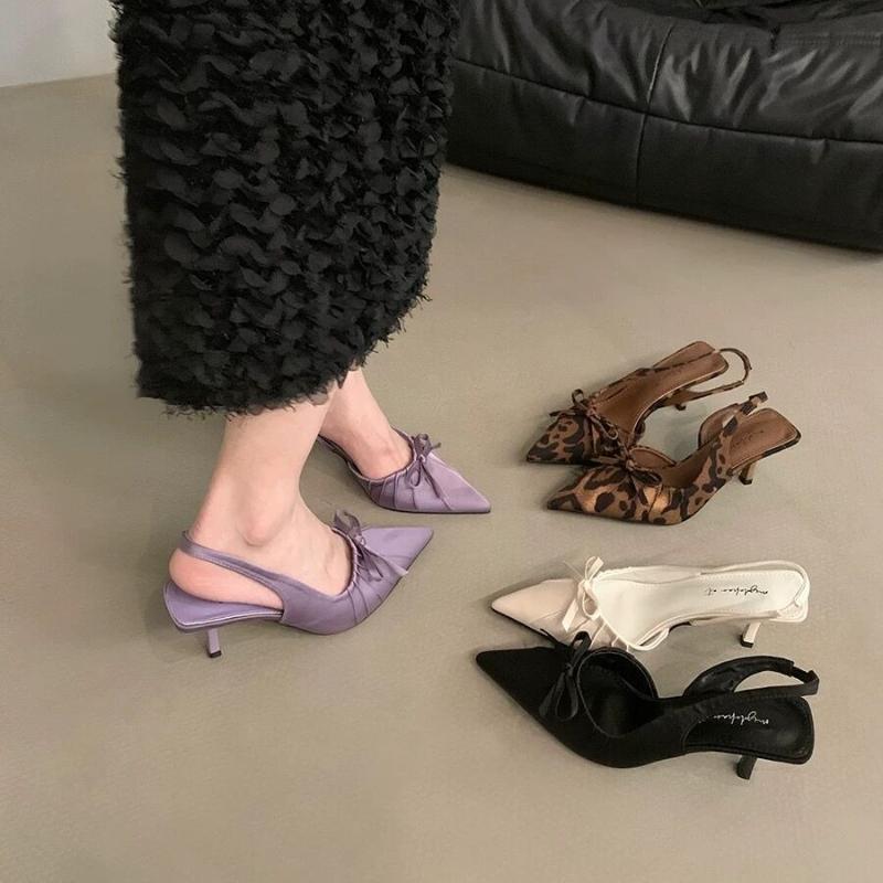 Fashion Summer New Fashion After The Ring Belt Sexy Banquet Bow Women's Shoes Pointy Comfortable Solid Color Elegant High Heel Sandals