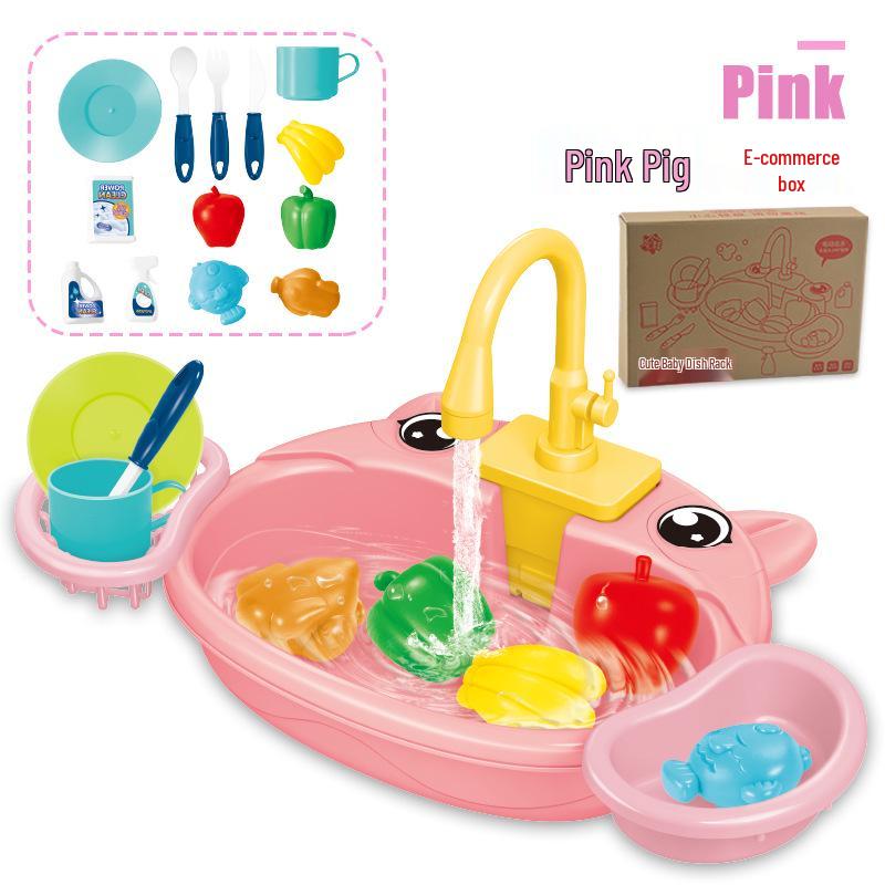 Collapsible Electric Water Play Basin for Toddlers: Pretend Dishwashing Toy with Circulating Water