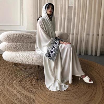 Geborduurde Midden-Oosterse Abaya Gewaad Losse V-hals Etnische Stijl Met Capuchon Lange Jurk
