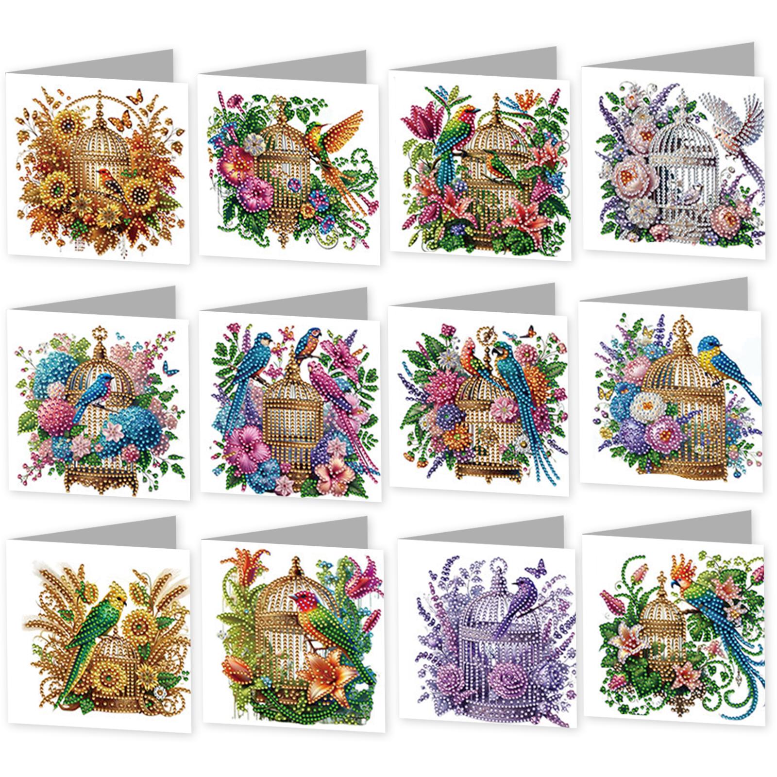 

12 Packs Flower Lamp Animal DIY Diamond Art Painting Greeting Cards with Envelopes for Beginner Adult Birthday Holiday Blessing