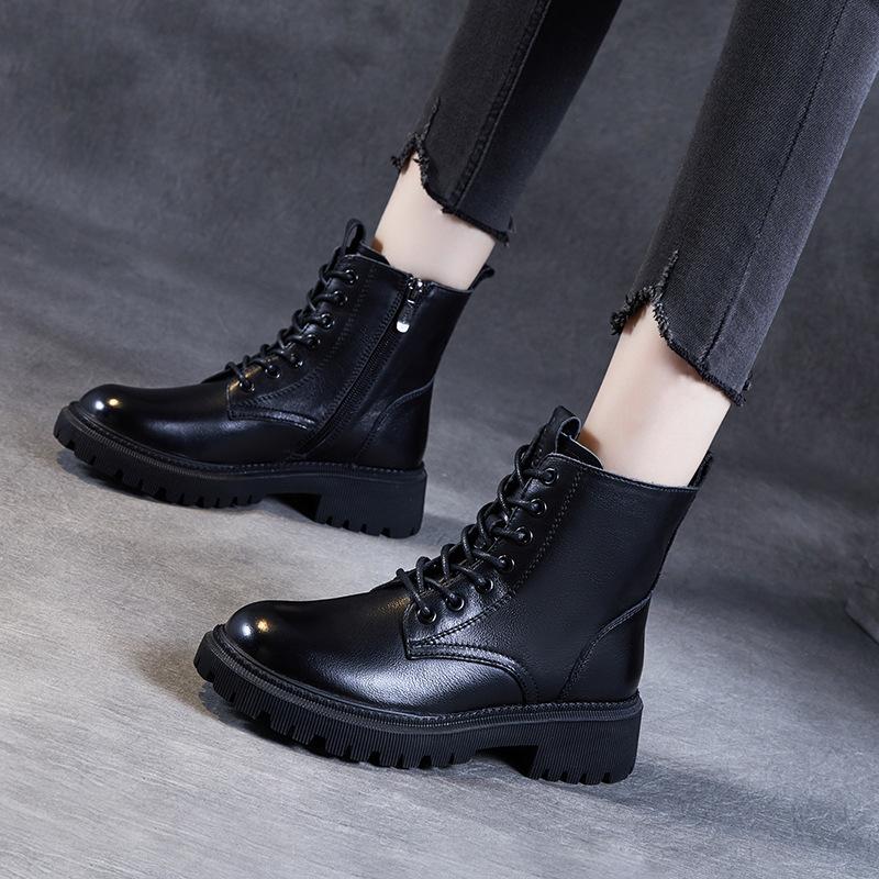 2025 autumn and winter women's shoes new casual Martin boots first layer cowhide British style boots women's short boots