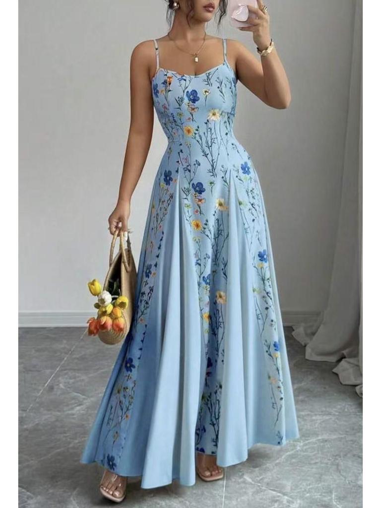 2026 European & American Summer Fashion Spaghetti Strap Print Dress