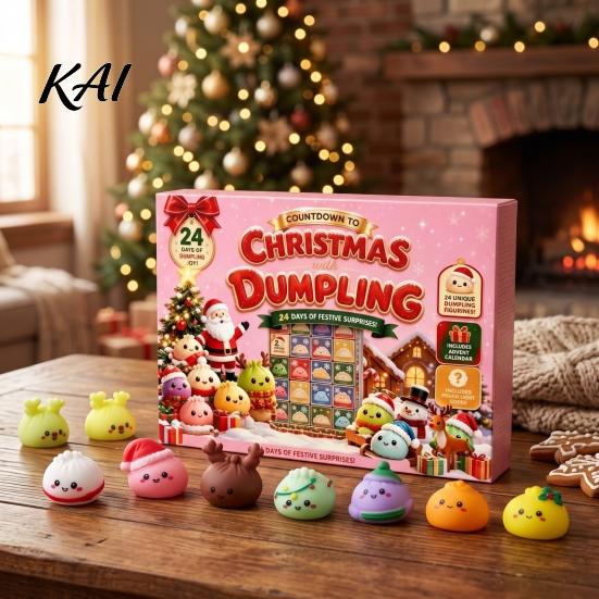 Christmas Party Supplies for Students 2026 Dumplings Advent Calendar with 24 Mini Bun Squeeze Collectible Toys Boys Girls Toys, Festive Countdown Box,