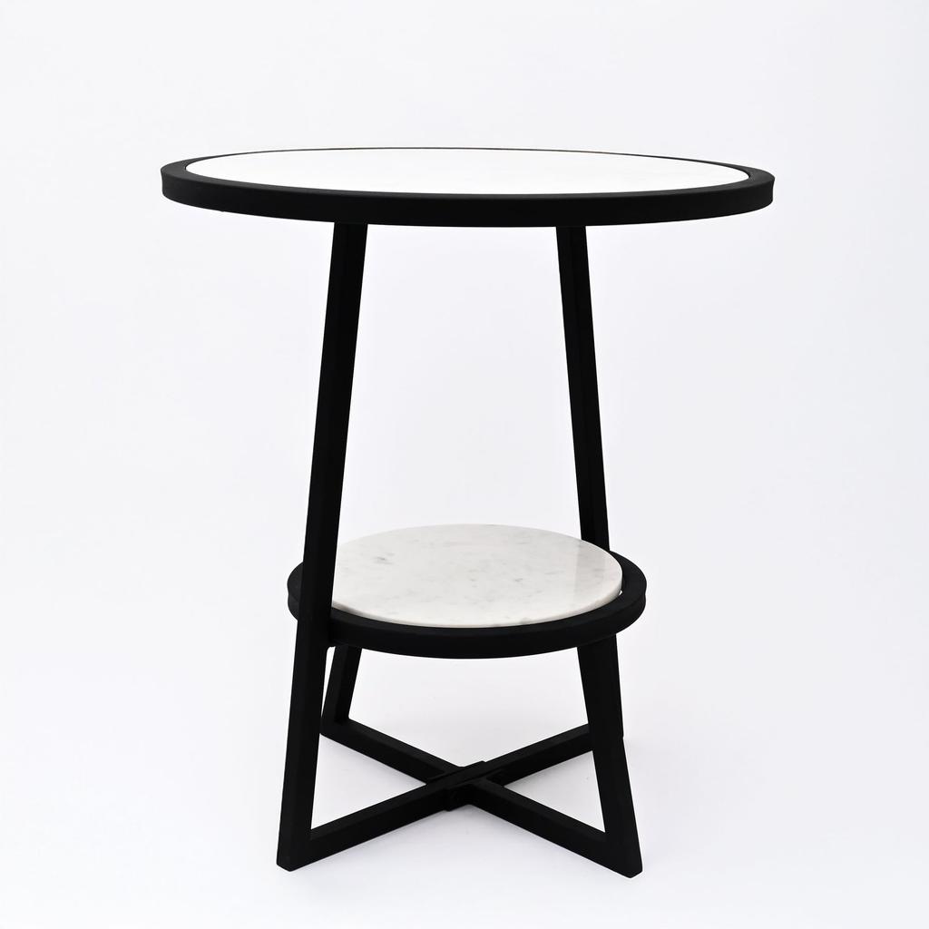 2 Tier Round Marble Table With Iron Base
