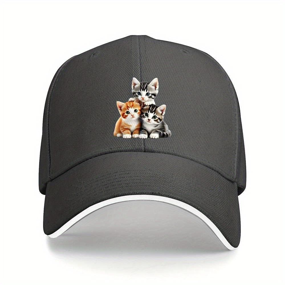 Three Adorable Kittens Print Baseball Cap Casual Cotton Adjustable Unisex Hat for Cat Lovers