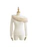 Pure Desire One-Shoulder Faux Fur Collar Patchwork Long Sleeve Women's Autumn Top