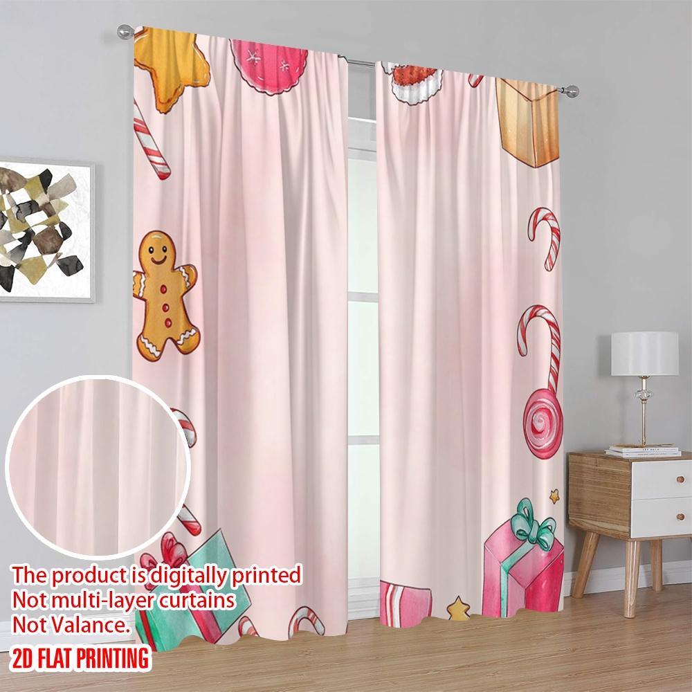 2pcs,2D Plane Printing Window Curtain Christmas Bell Presents Stocking (3) Durable 100% Polyester Fabric (without Rod)