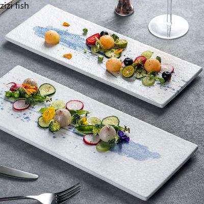 Japanese Style Ceramic Long Strip Plate Creative Sushi Dessert Dish Rectangular Flat Plate Molecular Cuisine Specialty Tableware