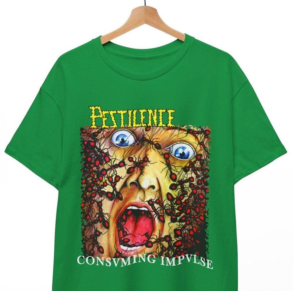 Футболка  Pestilence Consuming Impulse , ЧЕРНАЯ и Ирландский Зеленый Футболка, Унисекс Футболка Унисекс Футболка XXL