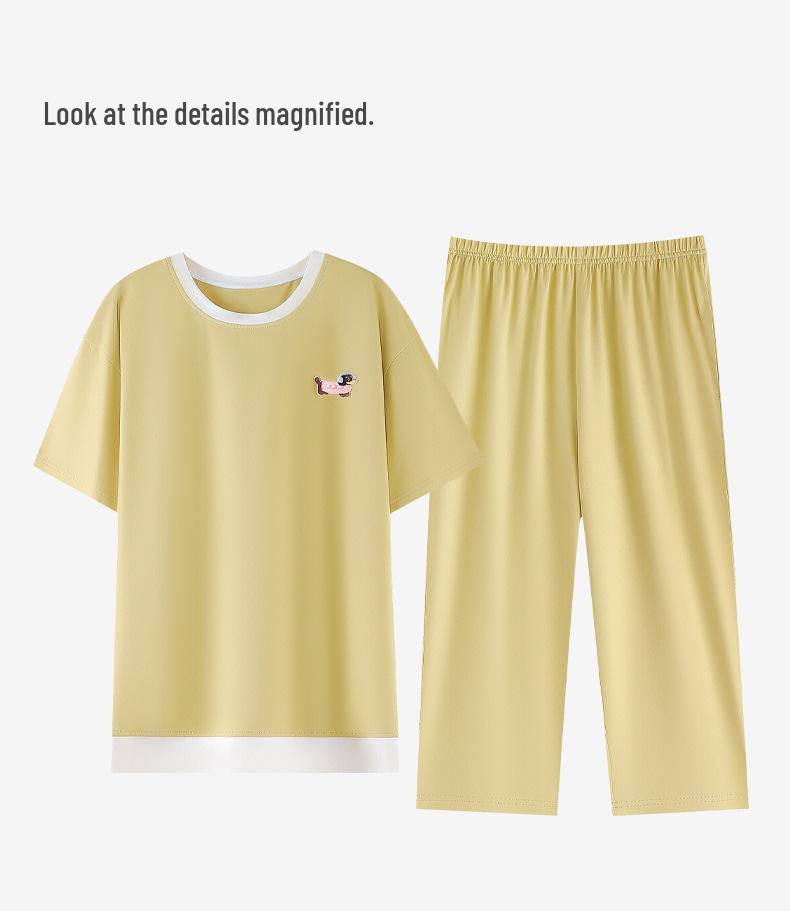 Women's Summer Modal Short Sleeve & Capri Home Set - Plus Size, Casual Ice Silk Cool Feel