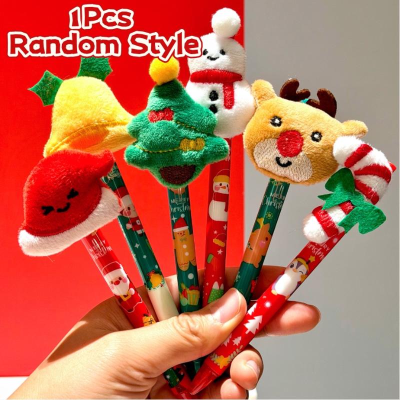

1/3/5Pcs Christmas Plush Gel Pen Cartoon Snowman Reindeer Black Ink Smooth Writing Pen Student Stationery New Year Gift A1