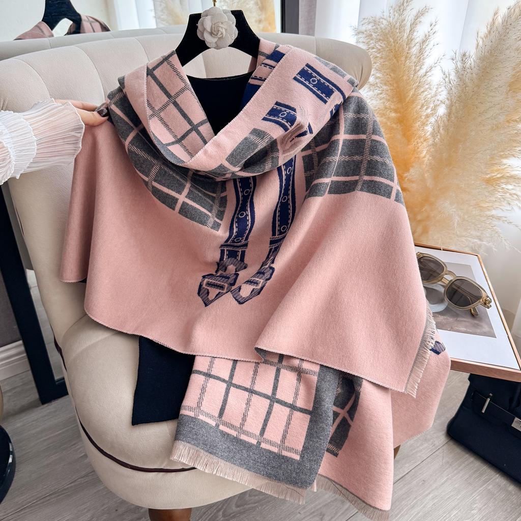 Luxury Women's Thick Faux Cashmere Scarf - Winter Warm Vintage Plaid & Warhorse Print Soft Shawl for Travel & Daily Wear