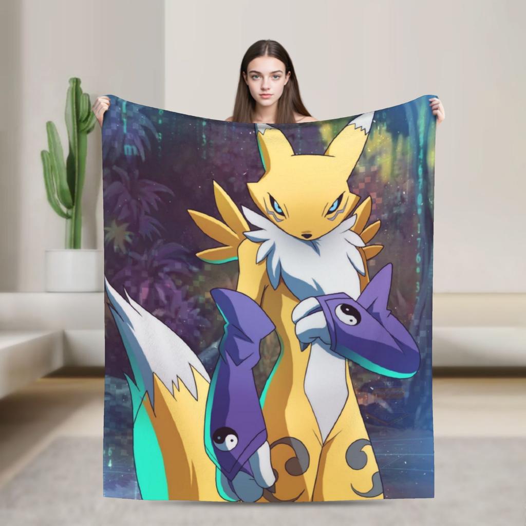 Anime Renamon Cozy Blankets For Sofa Home Novelty Bedding Throws Winter Travel Car Flannel Bedspread