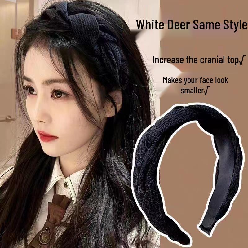Retro French Wide Skull Top Sponge Headband for Women - Milk Coffee Color Hair Accessory