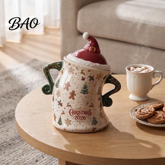 Festive Desktop Ornament Christmas Themed Storage Jar with Airtight Lid, Decorative Gingerbread Man Kitchen Countertop Decoration Cookie Canister,