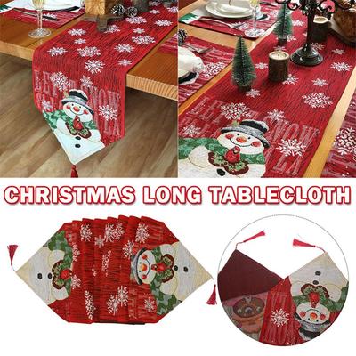 Chemin de table en lin pour fête de Noël Décorations Joyeux Noël pour la maison 2024 Bonhomme de neige Arbre de Noël Chemin de table Bonne Année 2025