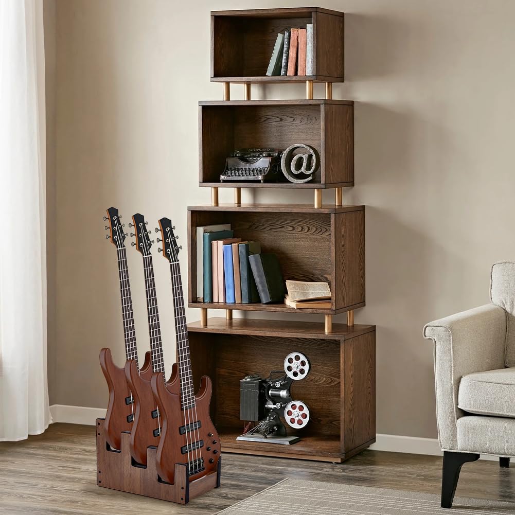 UNICRAFTALE 3 Guitar Stand Wooden Floor Holder Inches Front Display Coconut Brown Display Stand Home Guitar Rubber 8.5x8.7x9.1 (21.7x22.1x23.1 Cm)