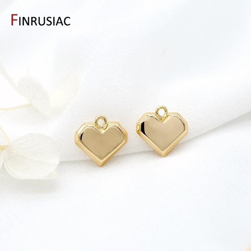 Wholesale 14K Gold Plated Brass Metal Small Cute Charms Heart / Star / Square Tags Pendants Accessories For Jewelry Making