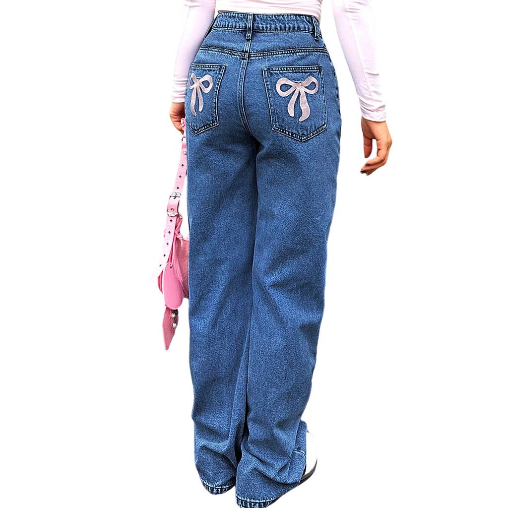 Women's High Waist Washed Women's Jeans Fashionable Versatile Straight Leg Pants