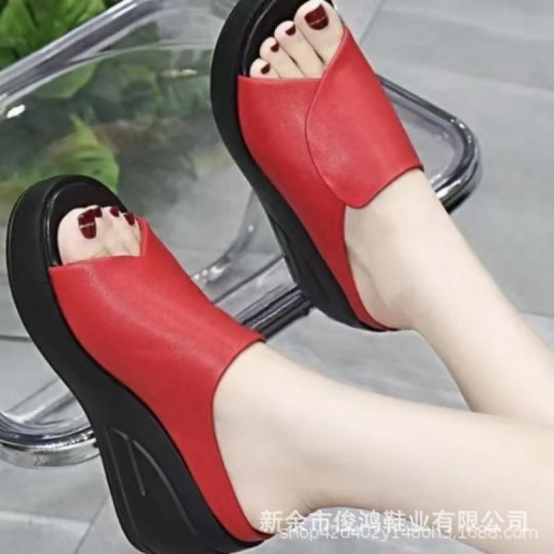 35-42 Large Size Fish Mouth Wedge Slippers Women Wear Thick Soles In Summer 2024 New Sandals Mother Cool Slippers Women