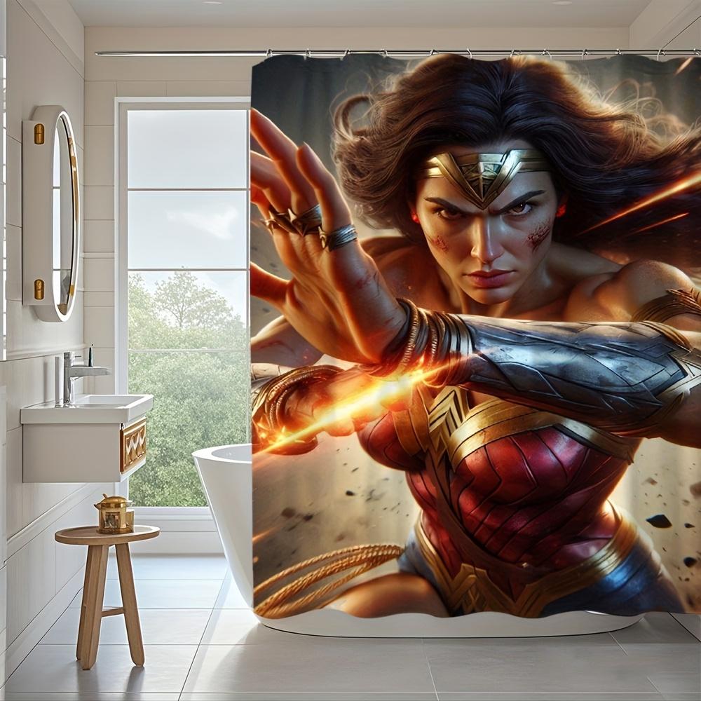 

1pc Wonder Woman Movie & Anime Themed Shower Curtain, 180.09x180.09 cm, Polyester Fabric with Hooks, Machine Washable, Vibrant 90x180cm